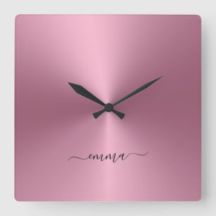 Horloge Carrée Nom personnalisé Rosegold Style métallique Acryl