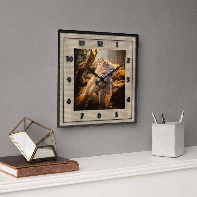 Horloge Carrée Nom Tina d'iguane de dragon (Bureau)