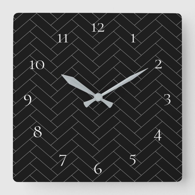 Horloge Carrée Nombre Black Grey Herringbone Motif (Recto)