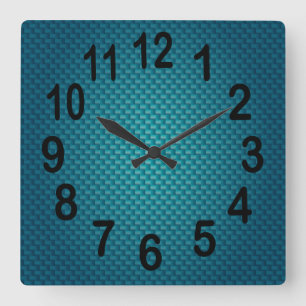Horloge Carrée Nombres audacieux bleu-foncé turquoises de