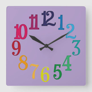 Horloge Carrée Nombres colorés
