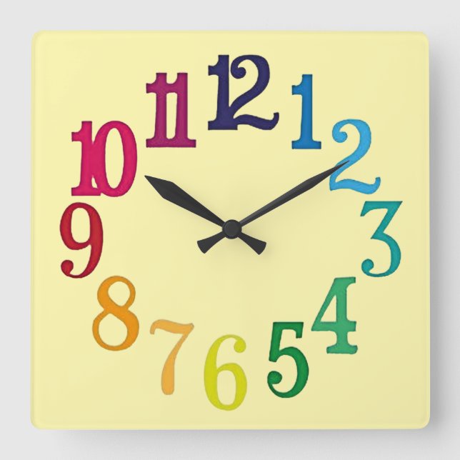 Horloge Carrée Nombres colorés (Recto)