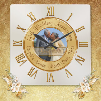 Horloge Carrée Noms et photo Cadeau de l'anniversaire du Mariage 