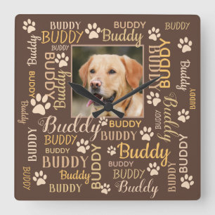 Horloge Carrée Noms photo personnalisés Chien Brown