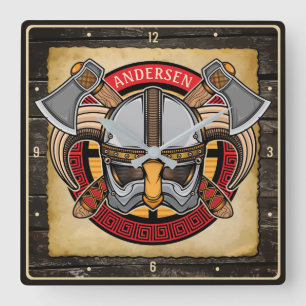 Horloge Carrée Nordic Viking Warrior AJOUTER NOM Norse Ax Norseme