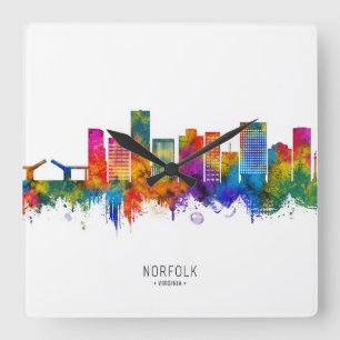 Horloge Carrée Norfolk Virginia Skyline