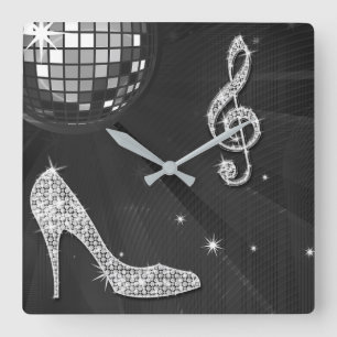 Horloge Carrée Note noire scintillante de musique et talon stylet