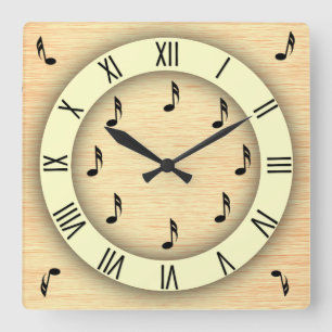 Horloge Carrée Notes de musique avec chiffres romains