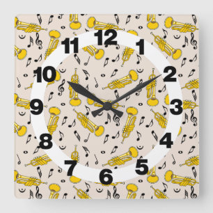 Horloge Carrée Notes de musique de trompette Modèle