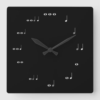 Horloge Carrée Notes musicales en noir et blanc