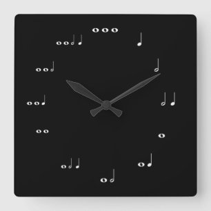 Horloge Carrée Notes musicales noires et blanches
