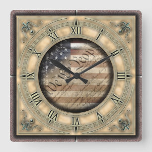 Horloge Carrée Nous Le Peuple Vintage Américain Drapeau Mur Horlo