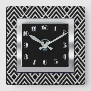 Horloge Carrée Nouveau style Art déco (noir et argent)