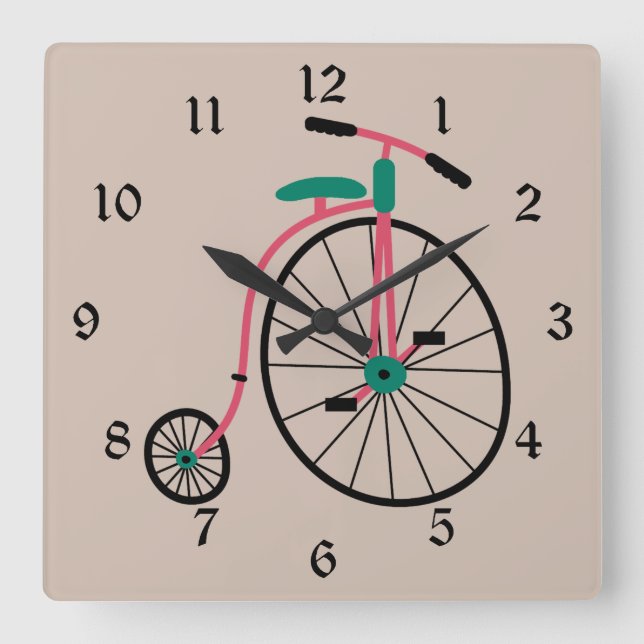 Horloge Carrée Nouveau Vélo à l'ancienne mode (Recto)
