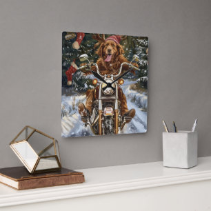 Horloge Carrée Nouvelle-Écosse Moto à chiens Noël