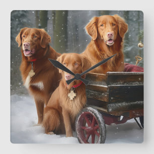 Horloge Carrée Nova Scotia Duck Toller Retriever traîneau enneigé