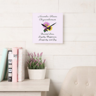 Horloge Carrée Novembre Mois de naissance Fleur Chrysanthème