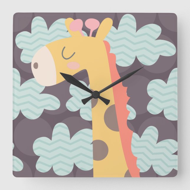 Horloge Carrée Nuages et girafes (Recto)