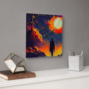 Horloge Carrée Nuit Abstraite d'Halloween moderne