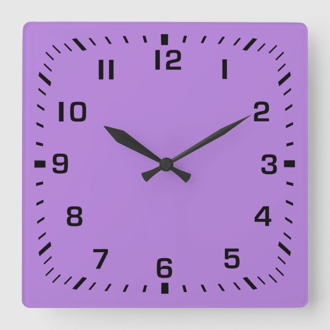 Horloge Carrée Numéro de Carré noir Facebook sur Lavender Purple (Recto)