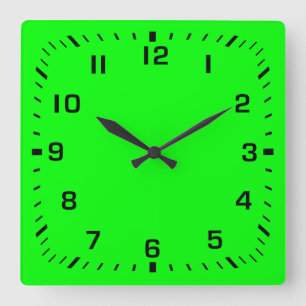 Horloge Carrée Numéro de Carré noir Facebook sur Lime Green