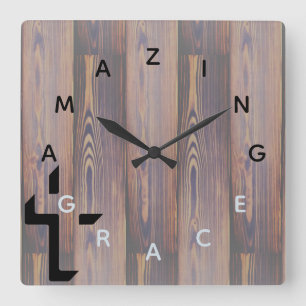 Horloge Carrée Numéro de lettre Grain de bois
