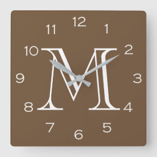 Horloge Carrée Numéros blancs monogrammes sur la chaîne wccn Br