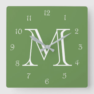 Horloge Carrée Numéros de script blanc monogramme sur la chaîne