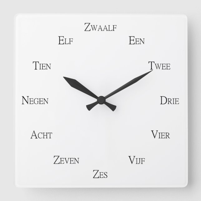 Horloge Carrée Numéros hollandais Apprentissage des langues Perso (Recto)
