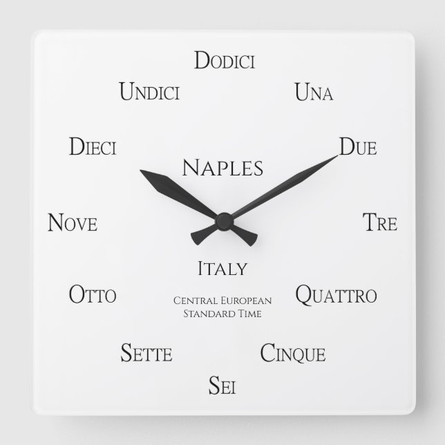 Horloge Carrée Numéros italiens Personnalisé Ville Pays Heure Zon (Recto)