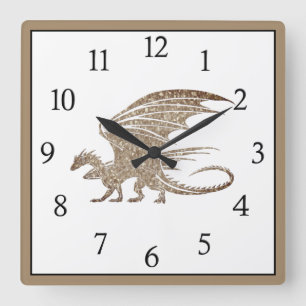 Horloge Carrée Numéros noirs de dragon de mosaïque Extraordinaire