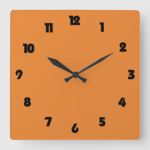 Horloge Carrée Numéros noirs gras sur wccn orange