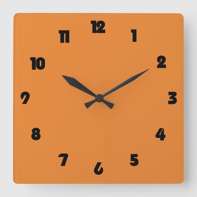 Horloge Carrée Numéros noirs gras sur wccn orange (Recto)