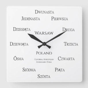 Horloge Carrée Numéros polonais Zone horaire de la ville personna