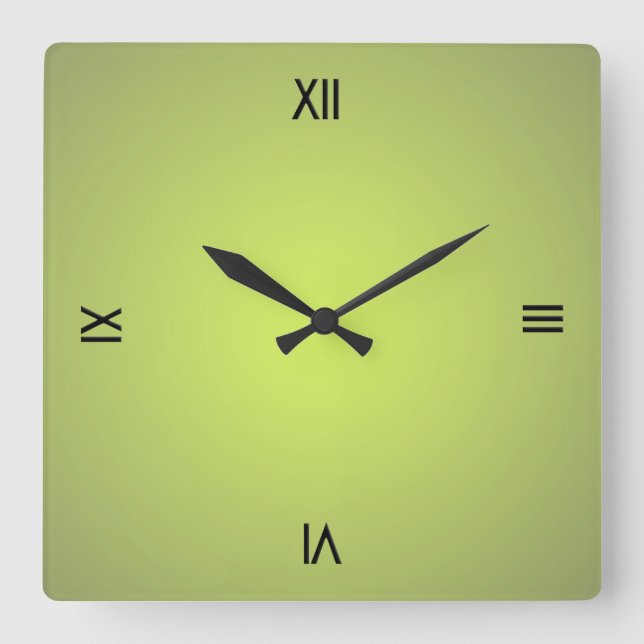 Horloge Carrée Numéros romains noirs verts citron (Recto)