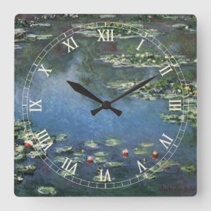 Horloge Carrée Nymphéas par Claude Monet, Fleurs Vintage