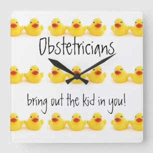 Horloge Carrée Obstétriciens Jaune Canards en Caoutchouc Trio