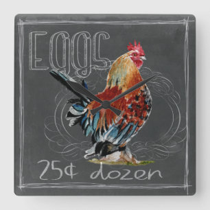 Horloge Carrée Oeufs de coq sur le tableau
