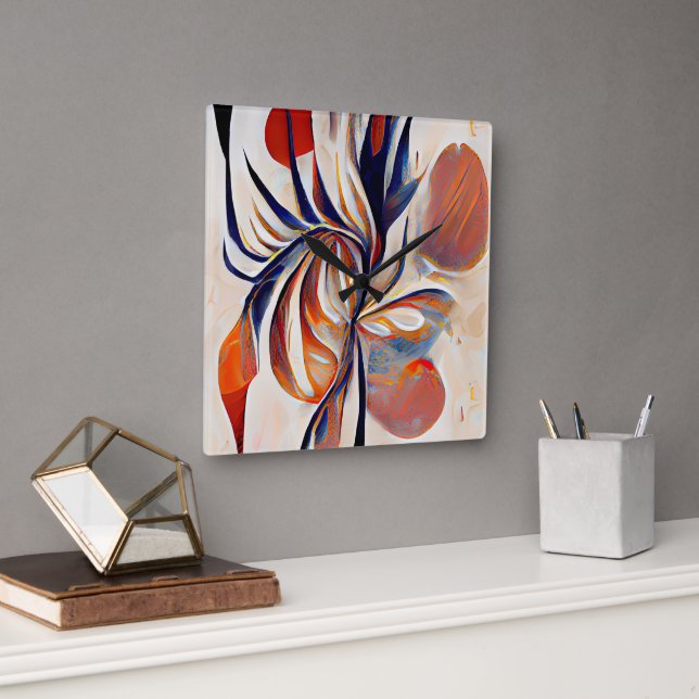 Horloge Carrée Oeuvre Abstraite moderne Boho (Bureau)