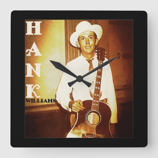 Horloge Carrée Oeuvre Numérique De Hank Williams (Recto)