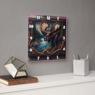 Horloge Carrée Oie en forêt Par une rivière à Dusk