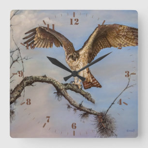 Horloge Carrée Oiseau de Prey Osprey sur la branche