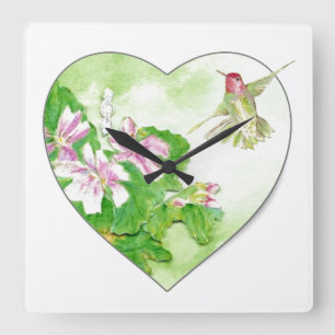 Horloge Carrée Oiseau Rufous de colibri d'aquarelle originale