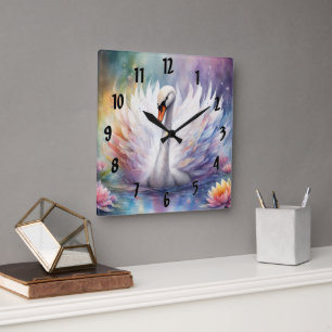 Horloge Carrée Oiseaux arc-en-ciel Swan 1