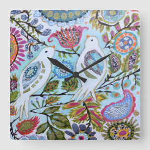 Horloge Carrée Oiseaux de papier I