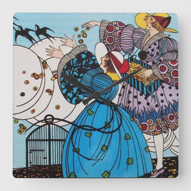 HORLOGE CARRÉE OISEAUX DE PRINTEMPS / BEAUTÉ MODE COSTUME DESIGNE (Recto)