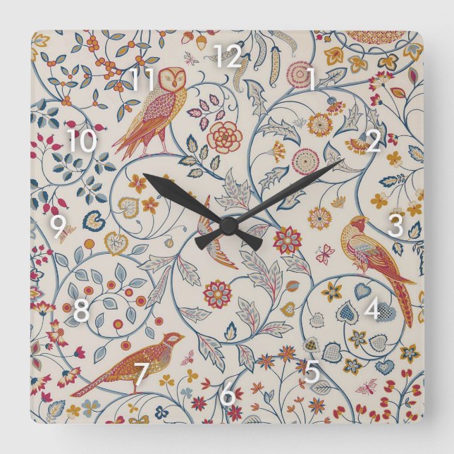 Horloge Carrée Oiseaux et fleurs, William Morris (Recto)
