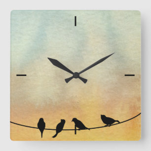 Horloge Carrée Oiseaux sur fil