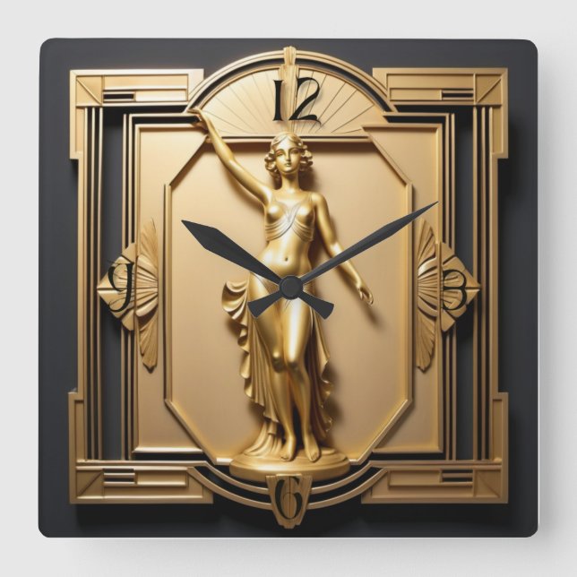 Horloge Carrée Or Art Déco élégant (Recto)
