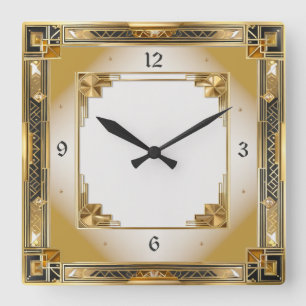 Horloge Carrée Or Art Déco élégant